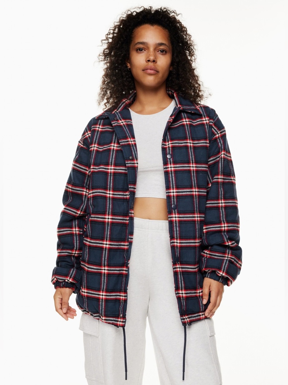Aritzia TNA Coaches Jacket Large Plaid Shacket Jacket Oversized organic cotton